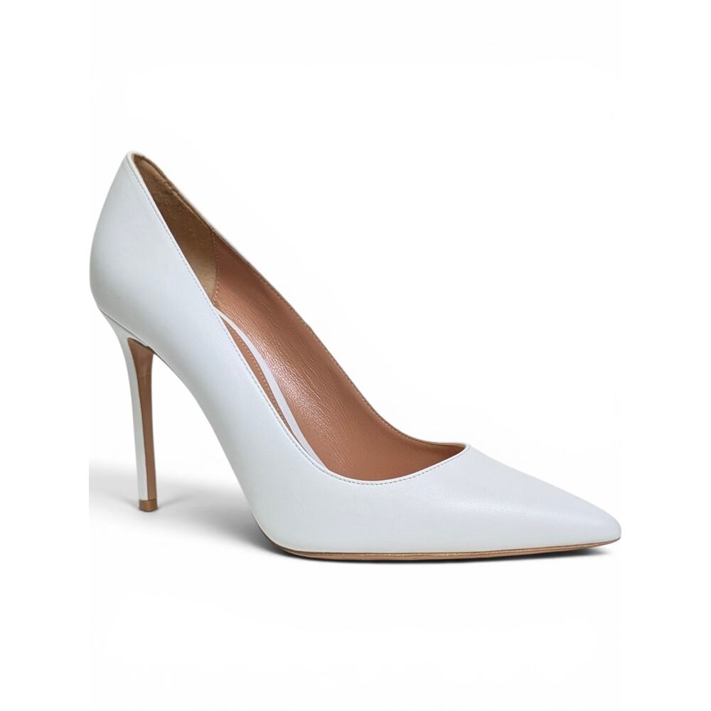 Italian White Leather Point Toe Stiletto Pumps Bridal Quiet Luxury Heels 40